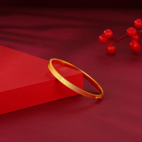 999.9足金古法簡約吉祥如意卡扣貴妃手鐲