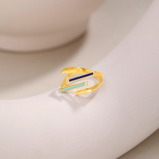 18K個性花款鎏彩幾何固口女戒