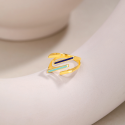 18K個性花款鎏彩幾何固口女戒