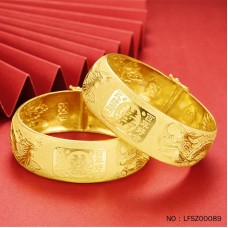 999.9足金百年好合/永結同心雙喜婚嫁龍鳳手鐲/對（面寬20mm）