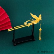 999.9 3D硬金鳳凰于飛四葉草水滴形流蘇發簪鳳簪婚嫁頭飾金步搖鳳釵