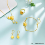 999.9 實心邂逅愛情浪漫水滴調節項鍊玫瑰花語結婚首飾一套裝婚禮四金首飾（一套4件）