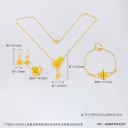999.9 實心邂逅愛情浪漫水滴調節項鍊玫瑰花語結婚首飾一套裝婚禮四金首飾（一套4件）