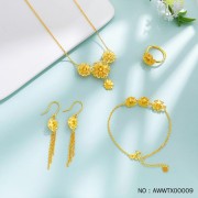 999.9 鏤空花絲花期如夢三生花項鍊錦上添花幸福花結婚首飾一套裝婚禮四金首飾（一套4件）