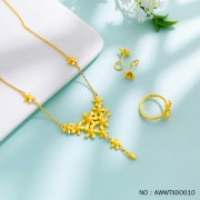999.9 實心花期如夢櫻花桃花花卉項鍊今生相守幸福花結婚首飾一套裝婚禮三金首飾（一套3件）