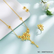 999.9 實心花期如夢櫻花桃花花卉項鍊今生相守幸福花結婚首飾一套裝婚禮三金首飾（一套3件）
