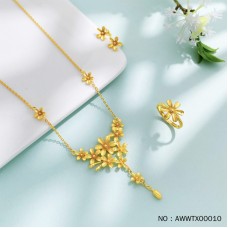 999.9 實心花期如夢櫻花桃花花卉項鍊今生相守幸福花結婚首飾一套裝婚禮三金首飾（一套3件）