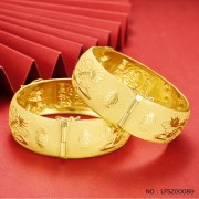 999.9足金百年好合/永結同心雙喜婚嫁龍鳳手鐲/對（面寬20mm）