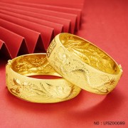 999.9足金百年好合/永結同心雙喜婚嫁龍鳳手鐲/對（面寬20mm）