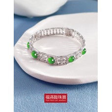 18K白色黃金鑲天然A旦玉手鏈