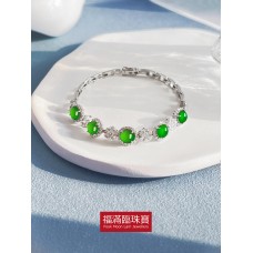 18K白色黃金鑲天然A旦玉手鏈