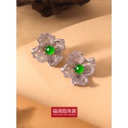 18K白色黃金鑲天然A旦玉耳環