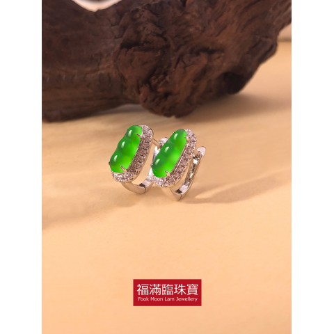 18K白色黃金鑲天然A玉豆耳環