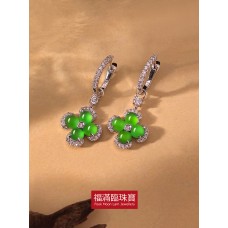 18K白色黃金鑲天然A旦玉耳環