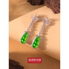 18K白色黃金鑲天然A玉豆耳環