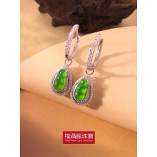 18K白色黃金鑲天然A玉豆耳環
