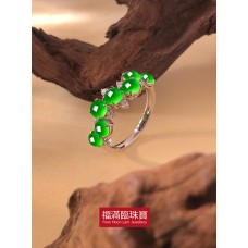 18K白色黃金鑲天然A旦玉戒指