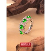 18K白色黃金鑲天然A旦玉戒指