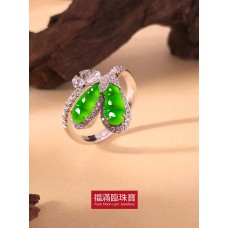 18K白色黃金鑲天然A旦玉戒指