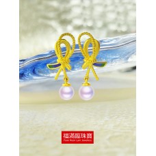 999.9足金鑲養珠耳環