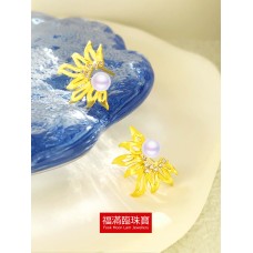 999.9足金鑲養珠伴天然鉆石耳環