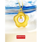 999.9足金鑲養珠伴天然鉆石耳環