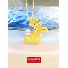 999.9足金鑲養珠伴天然鉆石耳環