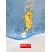999.9足金鑲養珠伴天然鉆石耳環