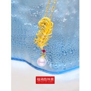 999.9足金鑲養珠伴天然鉆石耳環