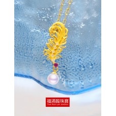 999.9足金鑲養珠伴天然鉆石耳環