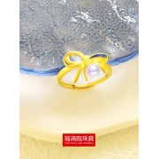 999.9足金鑲養珠伴天然鉆石耳環