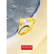 999.9足金鑲養珠伴天然鉆石耳環